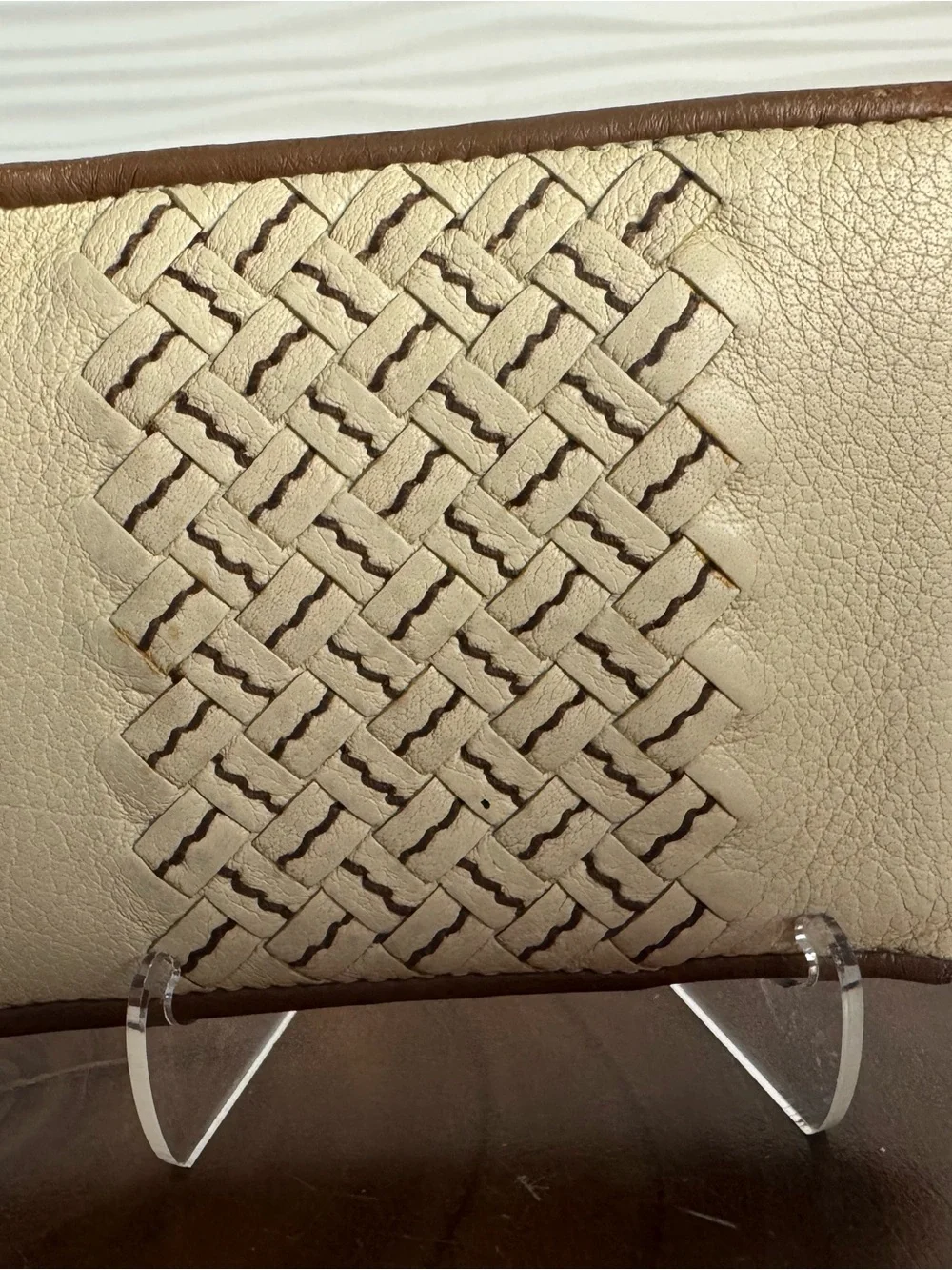 Bottega Veneta Cream & Brown Leather Card Holder and Coin Wallet